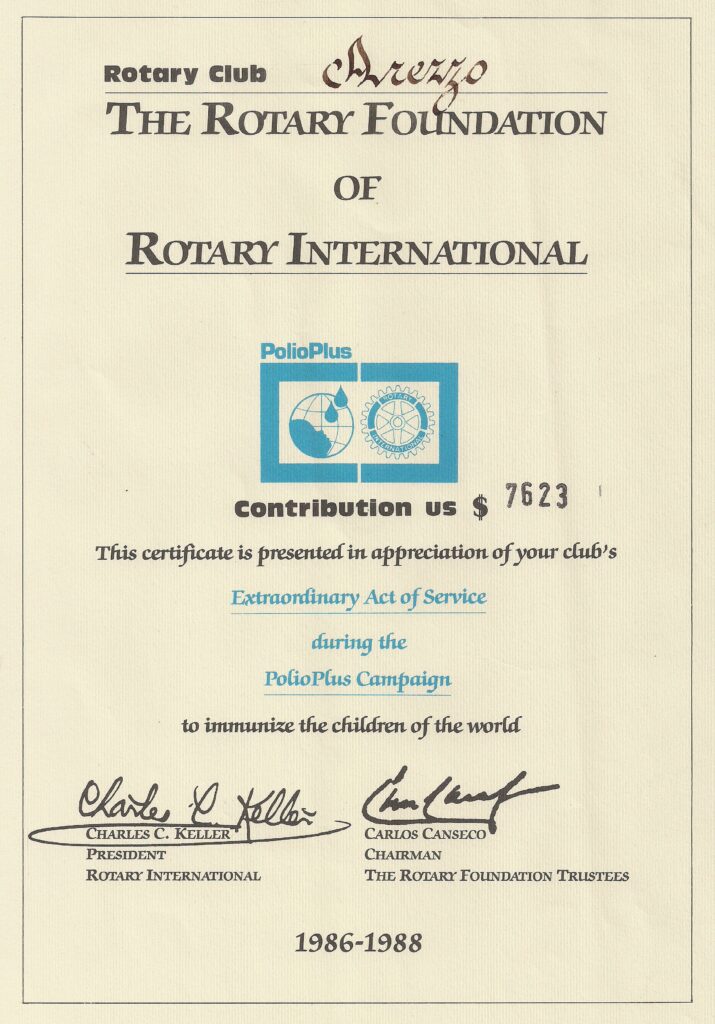 Polio Plus – Certificato Rotary Foundation